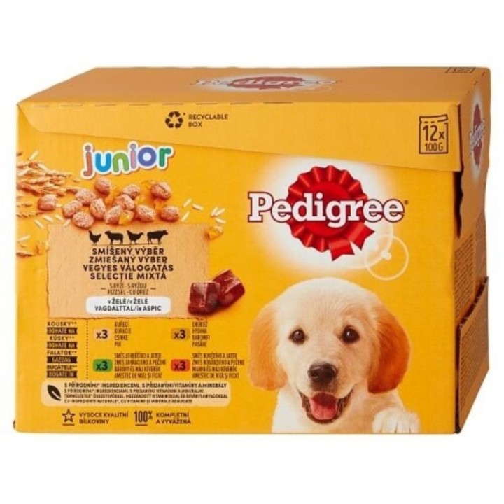 Pedigree 100gx10+2ks kapsička junior-krabice 4druhy v želé dog AKCE